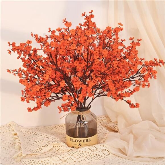Fake Fall Flowers Real Touch Silk Flowers, 5Pcs Fall Orange Artificial - Picture 1 of 8